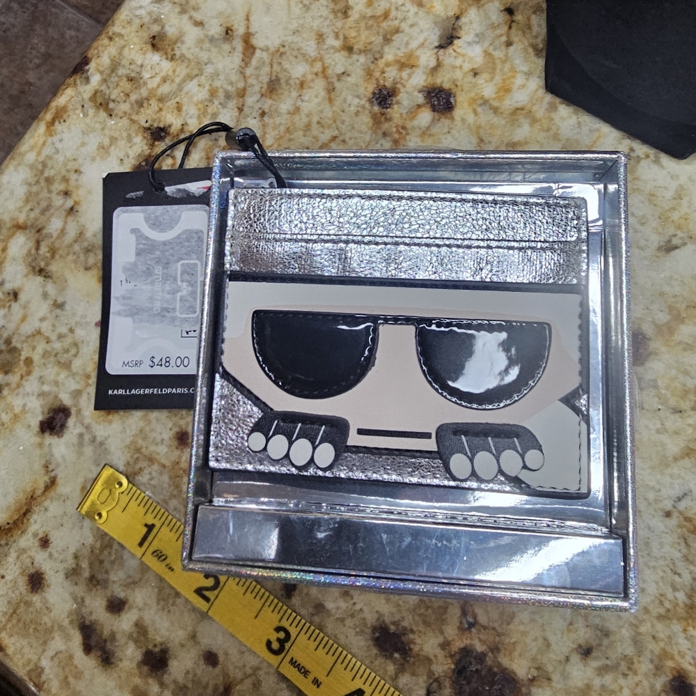 Karl Lagerfeld Silver Metallic Novelty Card Holder Wallet